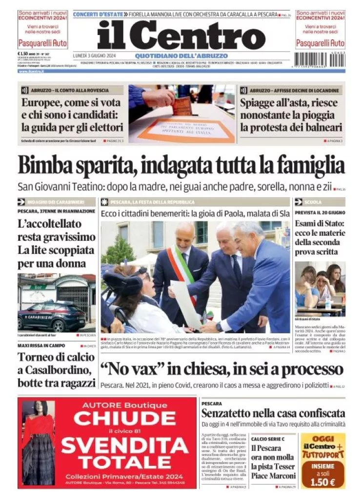 Prima-pagina-il centro-oggi-edizione-del-2024-06-03